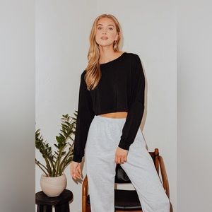 Lulus Look At Me Now Black Dolman Sleeve Crop Top